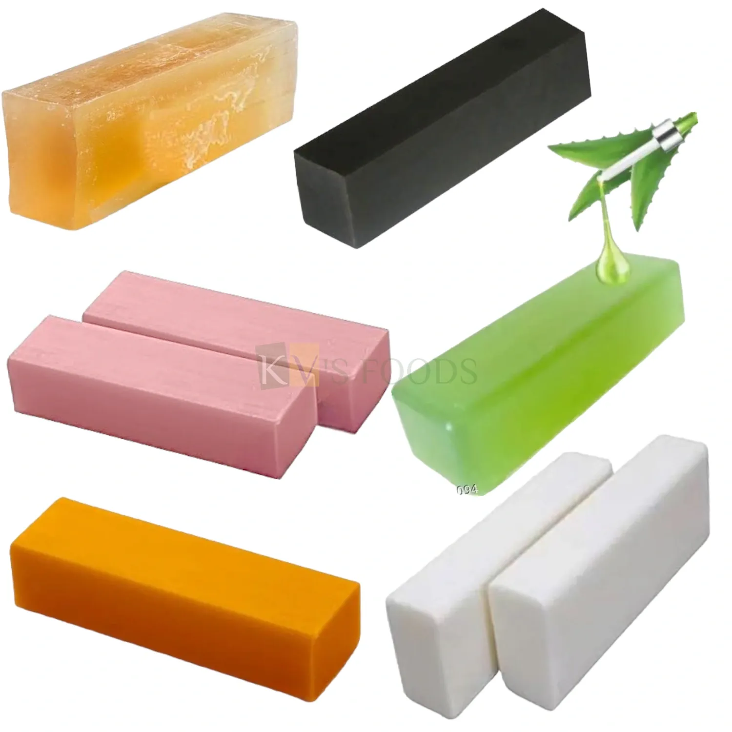 1 PC Retangular Natural Glycerine Paraben Sulphate Free Melt and Pour Soap Base Bar in Multiple Colours  for Soap Making Size 12.7 x 2.9 x 1.6 Inch (Weight 950 - 1 KG) Papaya Aloevera Charcoal Flavour