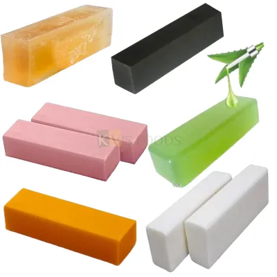 1 PC Retangular Natural Glycerine Paraben Sulphate Free Melt and Pour Soap Base Bar in Multiple Colours  for Soap Making Size 12.7 x 2.9 x 1.6 Inch (Weight 950 - 1 KG) Papaya Aloevera Charcoal Flavour