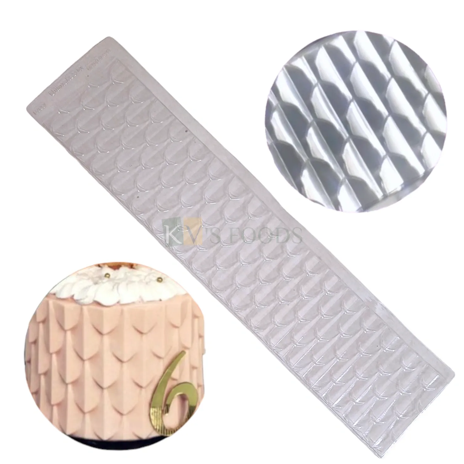 1 PC Transparent Clear Origami Fish Body Scales Design Chocolate Transfer Sheet Size 19.5 x 4.5 Inch Lace Cake Side Decorating Tools Cake Border, Cake Decor Tool, Embossing Moulds, Mermaid Theme