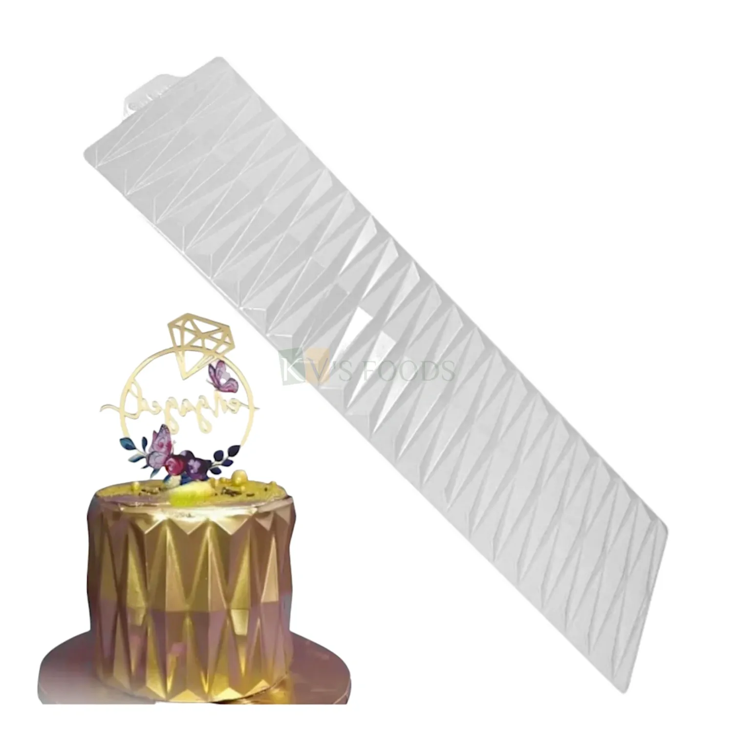 1 PC Transparent Clear Origami Diamond Chocolate Transfer Sheet Size 19.5 x 4.5 Inch Lace Cake Side Decorating Tools Cake Border, Cake Decor Tool, Embossing Moulds, Birthday Theme