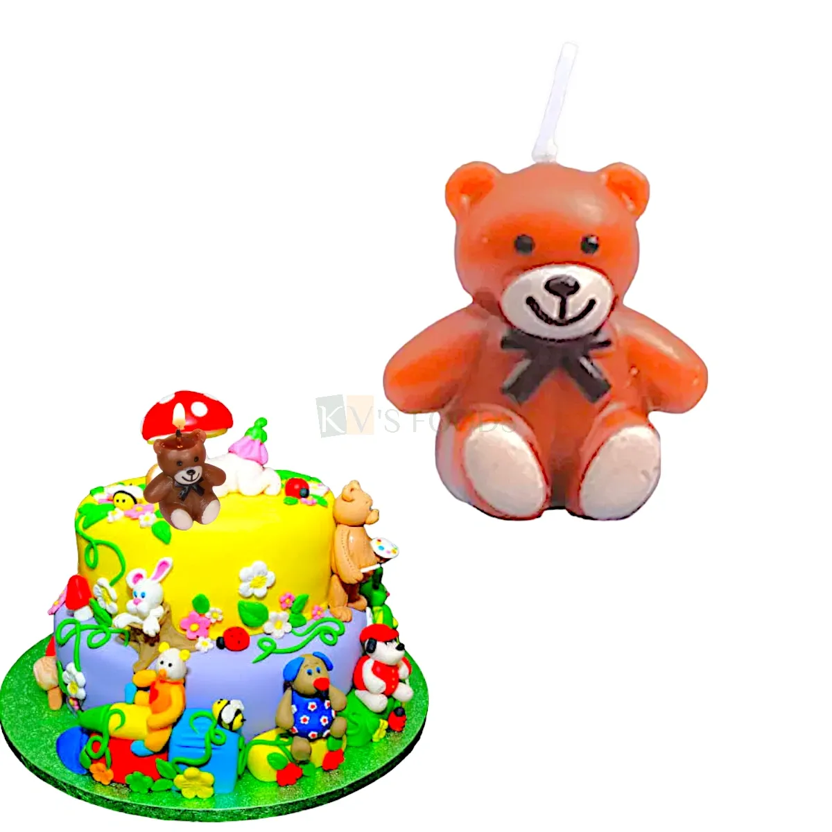 1 PC Brown Small Cute Teddy Bear with Bowtie Wax Candles Cake and Cupcake Candles Kids Happy Birthday Bear Theme, Small Home Celebrations Cartoon Candle Baby Shower Theme  Party DIY Cake Decorations