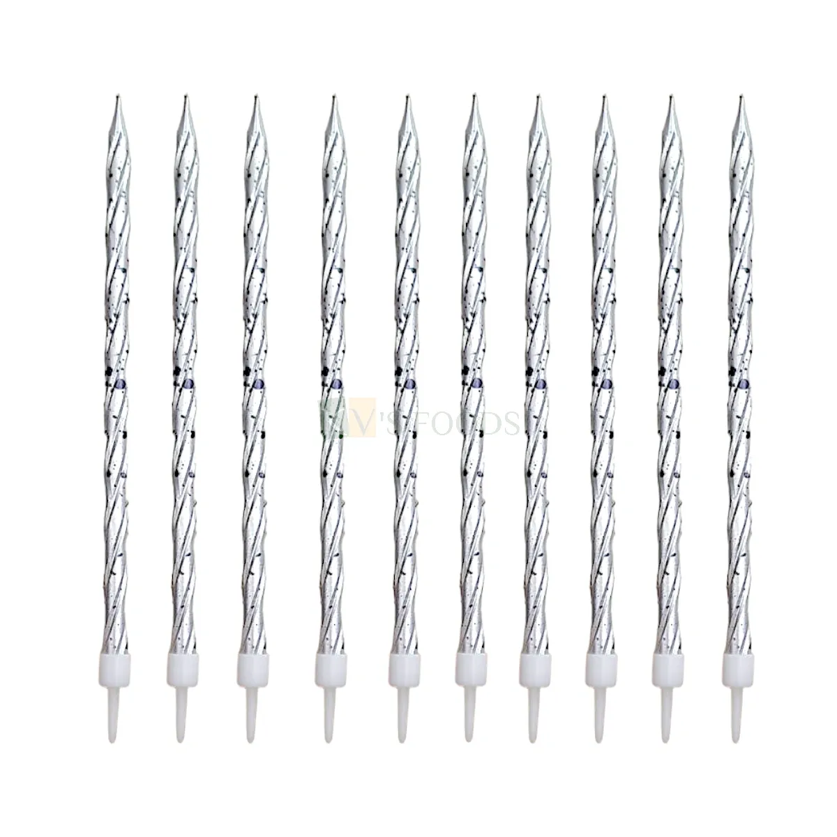 12PCS Metallic SIlver Colour Shiny Slim Long Thin Spiral Wax Candles Set with Holders Cake Topper, Kids Girls Boys Happy Birthday Pillar Candles Insert Wedding, Bridal Shower DIY Cupcake Decorations