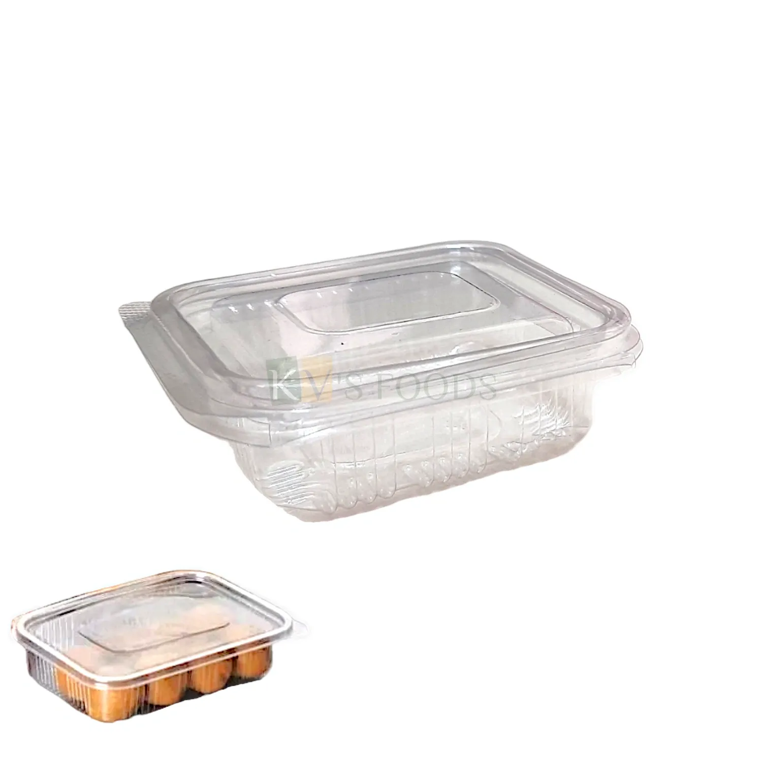 10 PCS (P-Oracle 1413) Size 3.7 x 3.2 Inch Height 1.4 Inch Capacity ~100 ML Rectangle Small Hinged 1 Brownie Packaging Container with Flat Lid Bakery Transparent Deep Pastry Show Bowl Clamshell Box