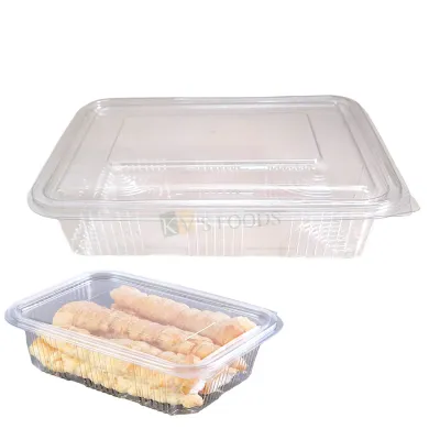 5 PCS Size 7.6 x 7 Inch, Height 2.5 Inch Capacity ~1250 ML Rectangle Hinged Food Packaging Container with Flat Lid Bakery Transparent Deep Fruit Salad Cupcake Show Bowl Clamshell Box