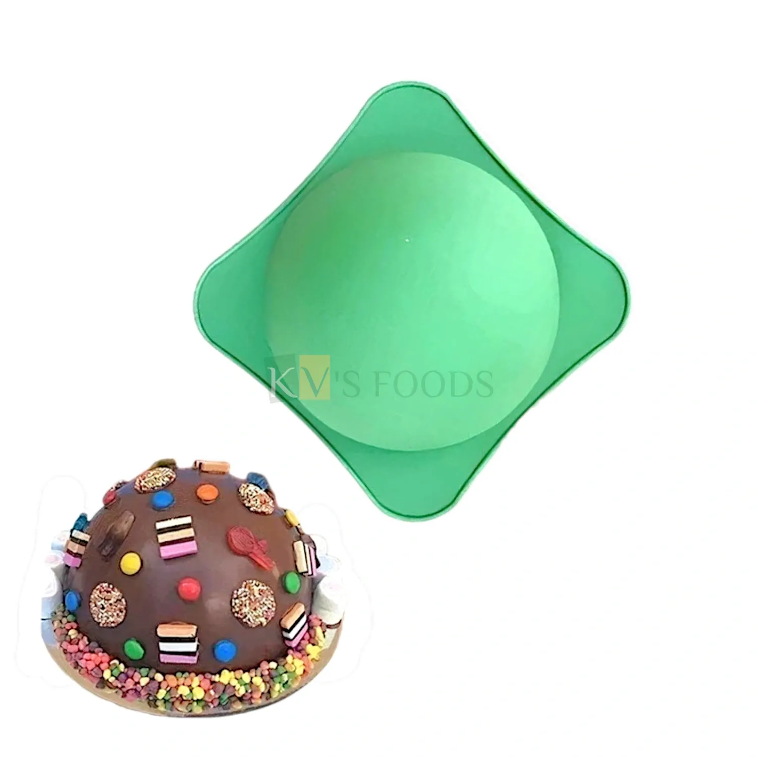 1PC Small Size Diameter 4.5 Inch Capacity ~ 250 Gm, Green Silicone Half Semicircle Pinata Ball Mould  Chocolate Mould, Spherical Dome Smooth Mold Bombshell Surprise Cake Mold Planet Satellite Theme