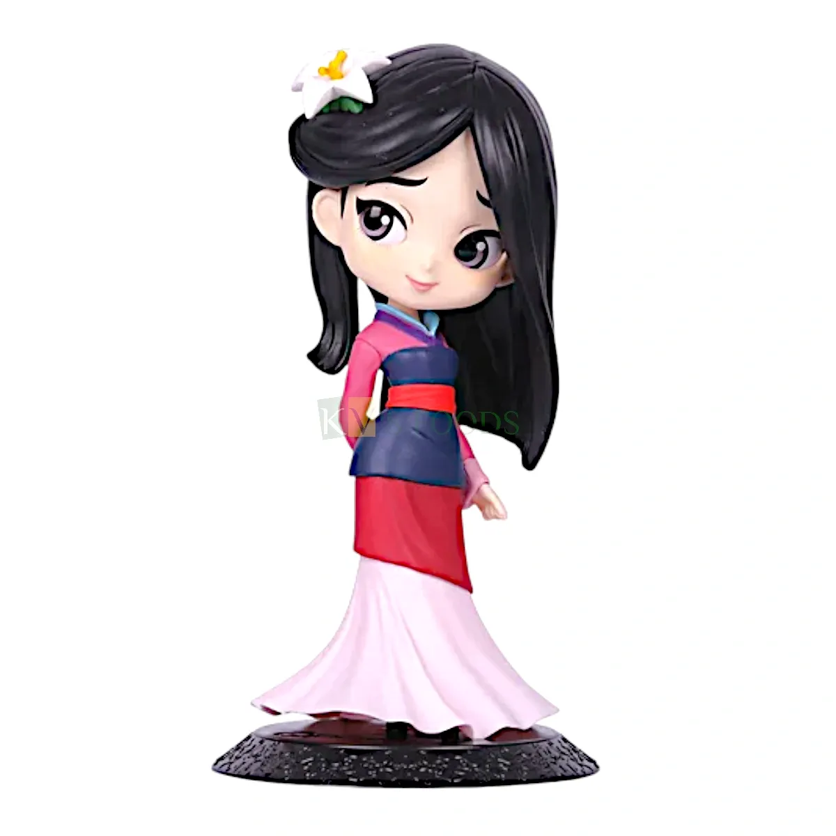 1PC Princess Mulan Limited Edition Action Figure Kawaii Q Style Doll Cake Topper, Girls Happy Birthday Big Eyes Doll with Black Base Kids Room Decor Cutest Princess Figurine DIY Cake Decoration