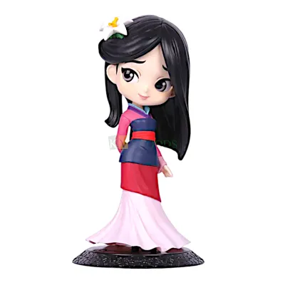 1PC Princess Mulan Limited Edition Action Figure Kawaii Q Style Doll Cake Topper, Girls Happy Birthday Big Eyes Doll with Black Base Kids Room Decor Cutest Princess Figurine DIY Cake Decoration