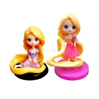 1PC Pink Sitting, Standing Princess Rapunzel, Long Hairs, Disney, Doll Cake Topper, Kawaii Q Style Girls, Big Eyes Doll with Black Base, Cutest Princess, Miniatures, Figurines Cartoon Characters