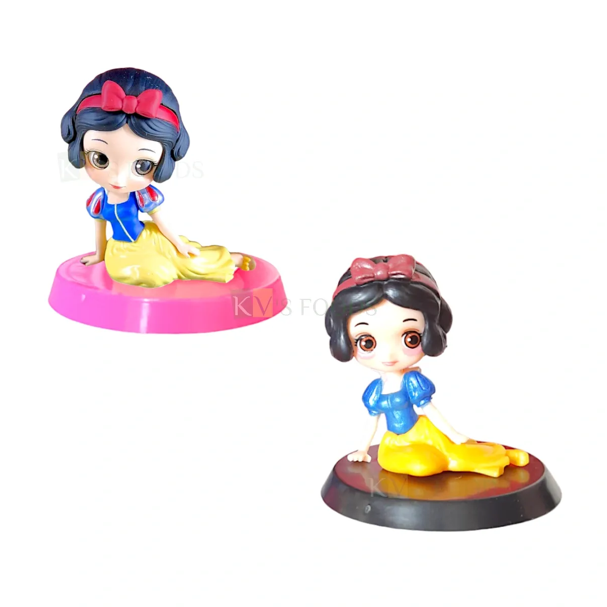 1PC Disney Snow White Cute Petite Sitting Girl Princess Cartoon Anime Figurine Cake Topper Kawaii Q Style Miniature Doll Girls Big Eyes Doll with Black Base Kids Room Decor, Cartoon Characters Theme