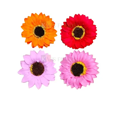 1 PC Multicolor Medium Non-Edible Sunflower Zinnia Gerbera Dahlia Flower Length 3.1 Inch for Birthday Wedding Anniversary Engagement Christmas Cake Cupcake Function Decorations DIY Crafts Wall Decor