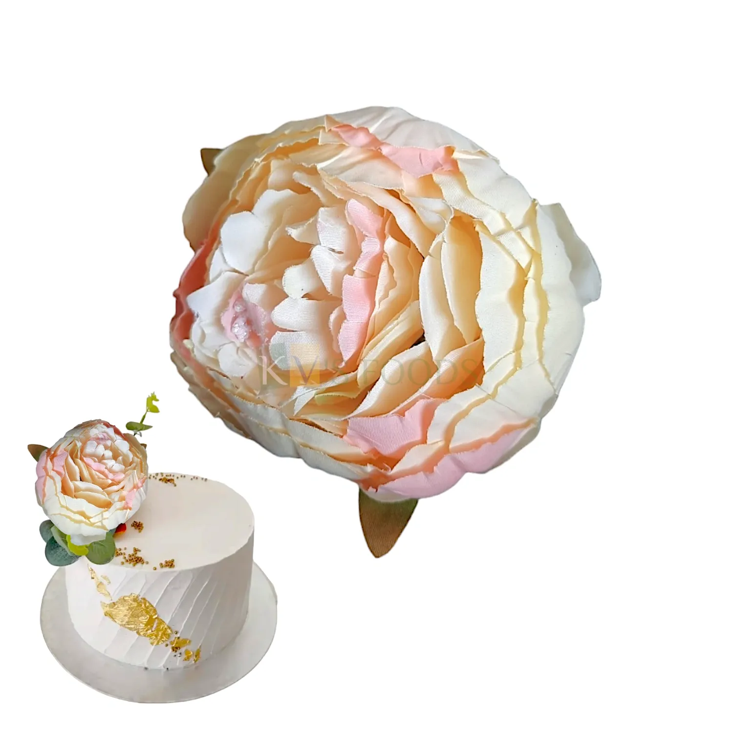 1 PC Light Yellow Large Non-Edible Rose Poeny Flower Length 3.5 Inch for Birthday Wedding Anniversary Engagement Christmas Cake Cupcake Function Decorations DIY Crafts Wall Home Hair Accessory Decor