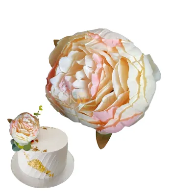 1 PC Light Yellow Large Non-Edible Rose Poeny Flower Length 3.5 Inch for Birthday Wedding Anniversary Engagement Christmas Cake Cupcake Function Decorations DIY Crafts Wall Home Hair Accessory Decor