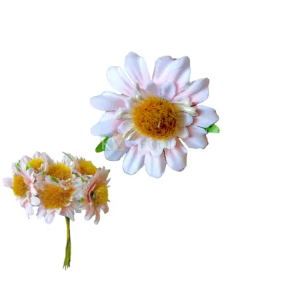 6 PCS White Light Pink Small Non-Edible Poppy Sunflower Flowers Length 2 Inch for Birthday Wedding Anniversary Engagement Christmas Cake Function Decorations DIY Crafts Wall Hair Accessory Decor
