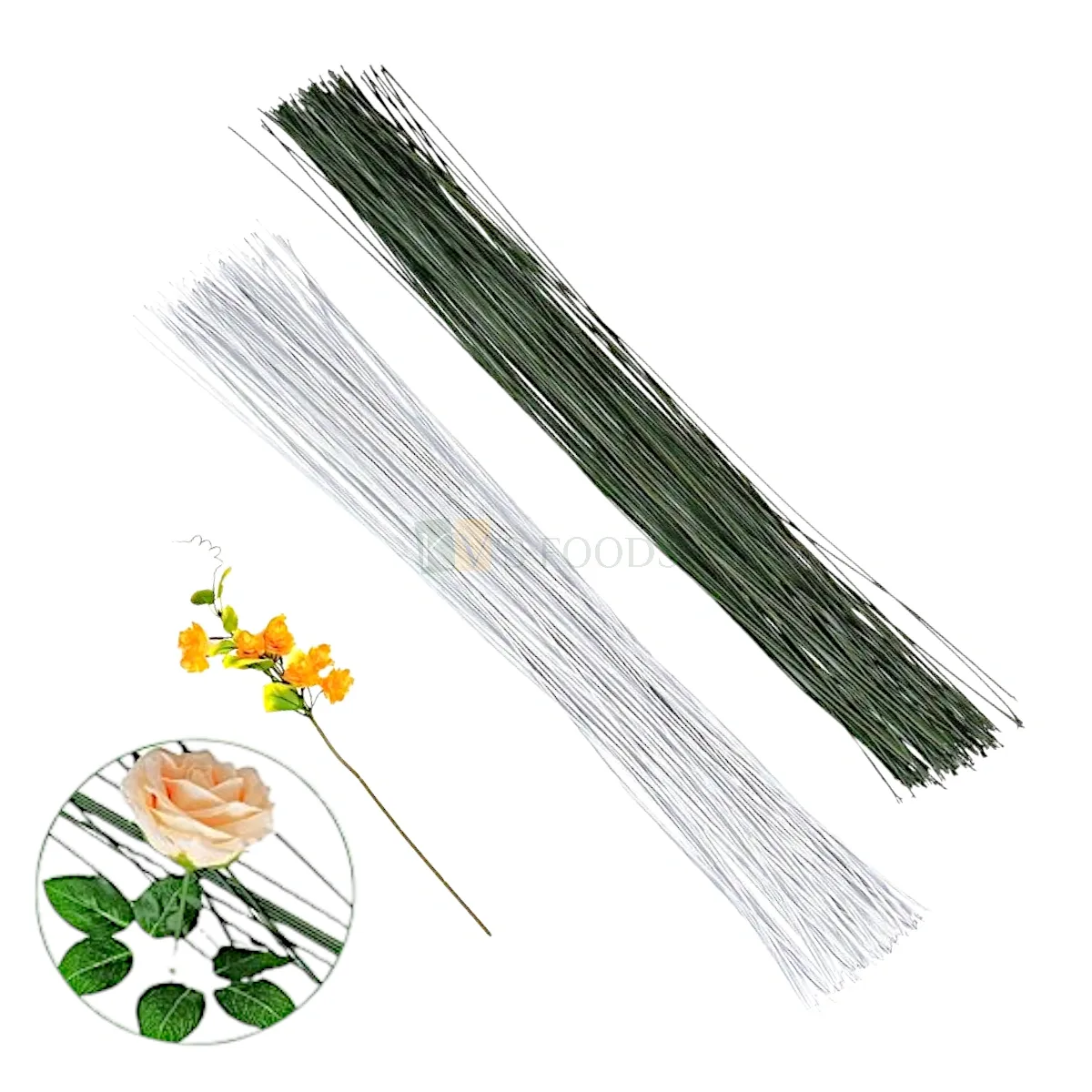 Floral Wire 12 Inch Long Dark Green 22 Gauge and White 24 Gauge, Florist Flower Wire Sticks Stems, Wire for Crafts Bouquet Stem Wrapping Wreath Making Supplies Flower Arrangement Supplies Decorations