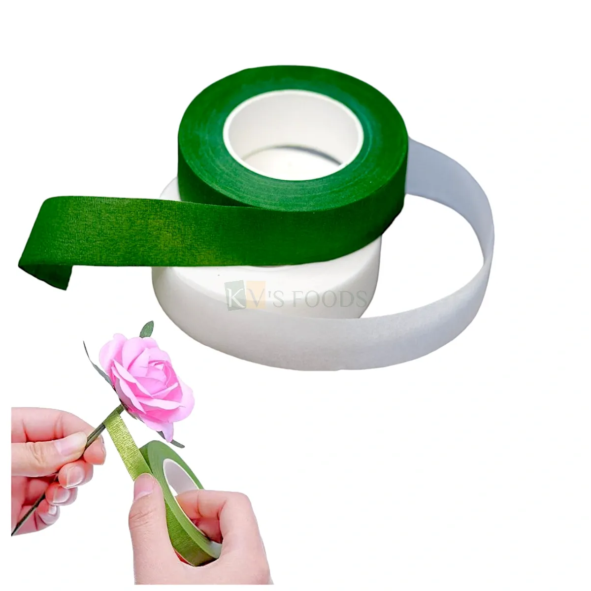 2 PCS 0.5 Inch Wide Florist Green White Floral Stem Tape, Wrap Bouquet Corsage Supplies Boutonniere Craft Tape Handmade Flower Art Tape Silk Flower Packaging Materials, Wedding Anniversary Decorations