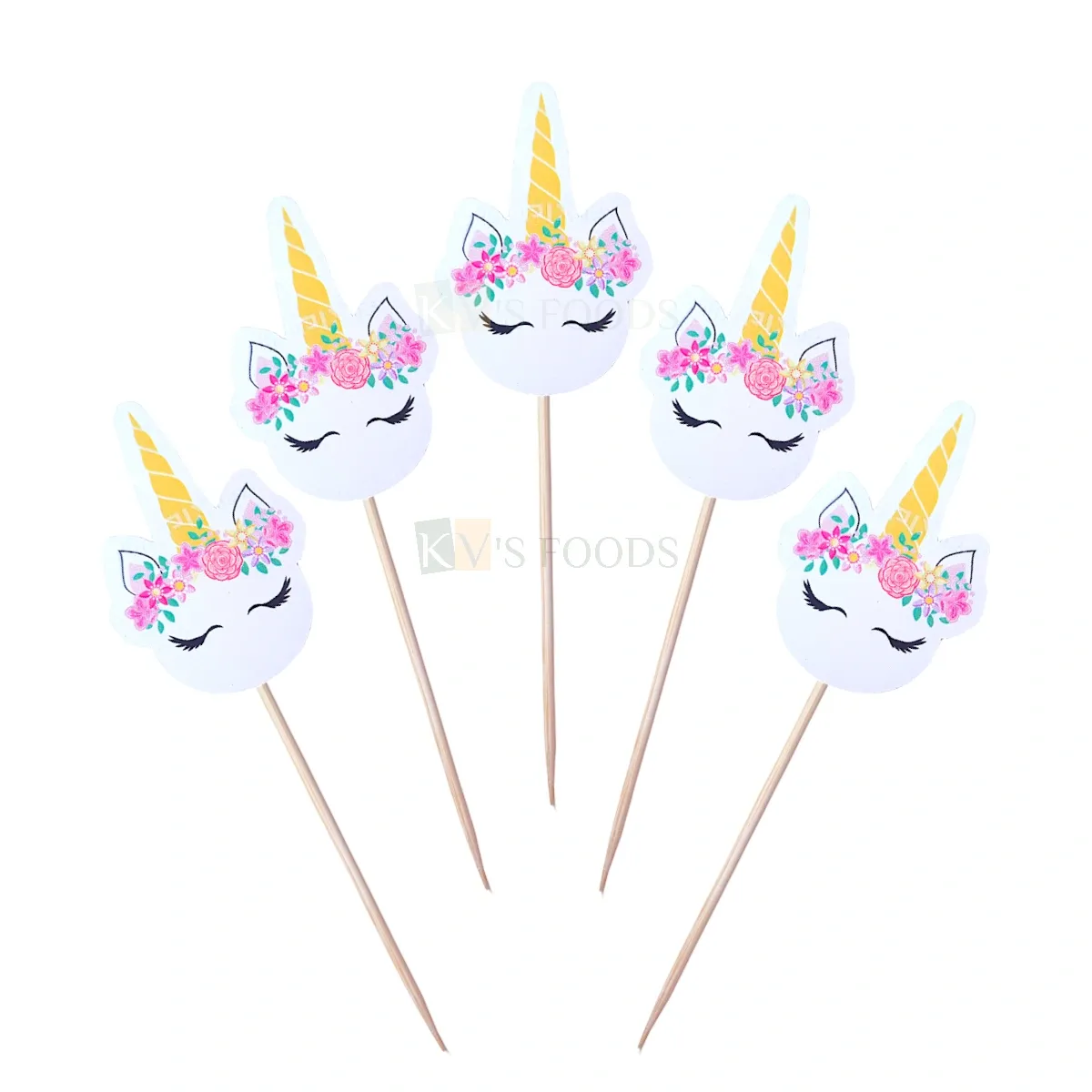 10 PCS Multicoloured Cute Unicorn Face Toothpick Cake Topper Cupcake Toppers Kids Girls Princess Happy Birthday Unicorn Theme Baby Shower Party Fruit Pick Bamboo Toothpicks DIY Cake Decorations