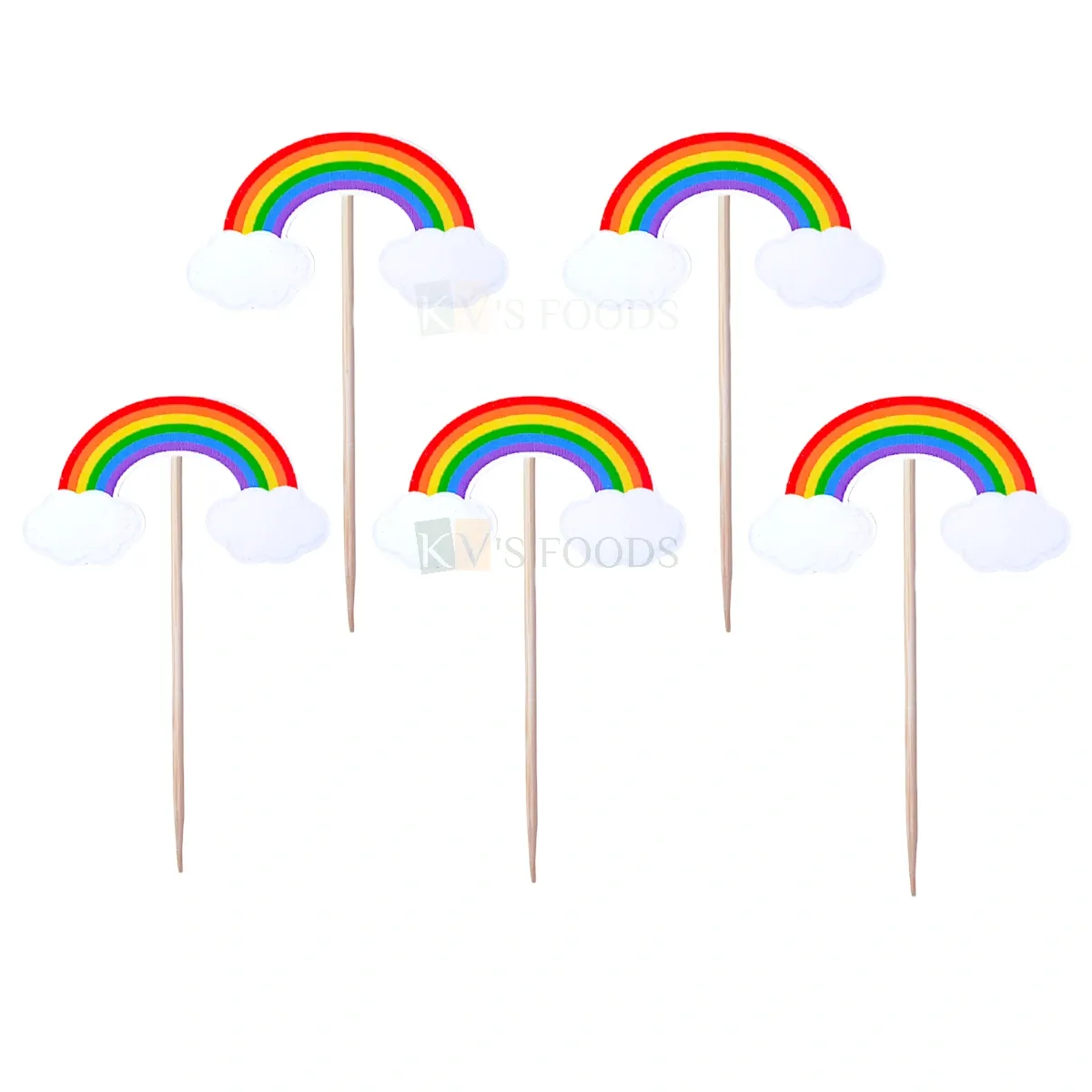 10 PCS Multicoloured Rainbow with Cloud Toothpick Cake Topper Cupcake Toppers New Years Cakes Decorations Happy Birthday Theme Fruit Pick Bamboo Toothpicks DIY Cake Decorations