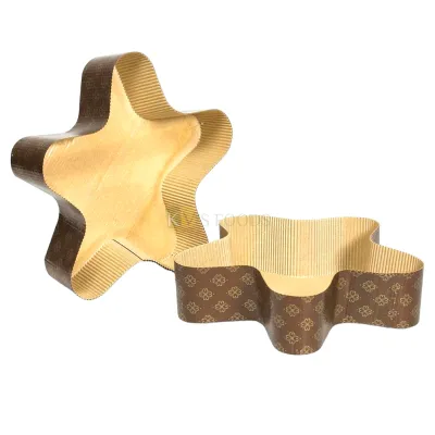 10 PC Eco Friendly Floral Brown Colour Star Shape Loaf Cake Paper Small Mould Bake and Serve Size 12.5 cm Height 3.5 cm Disposable Gift Tray Bakeable Bakeware Mould for Plum Cakes Brownie 250 gm Cake