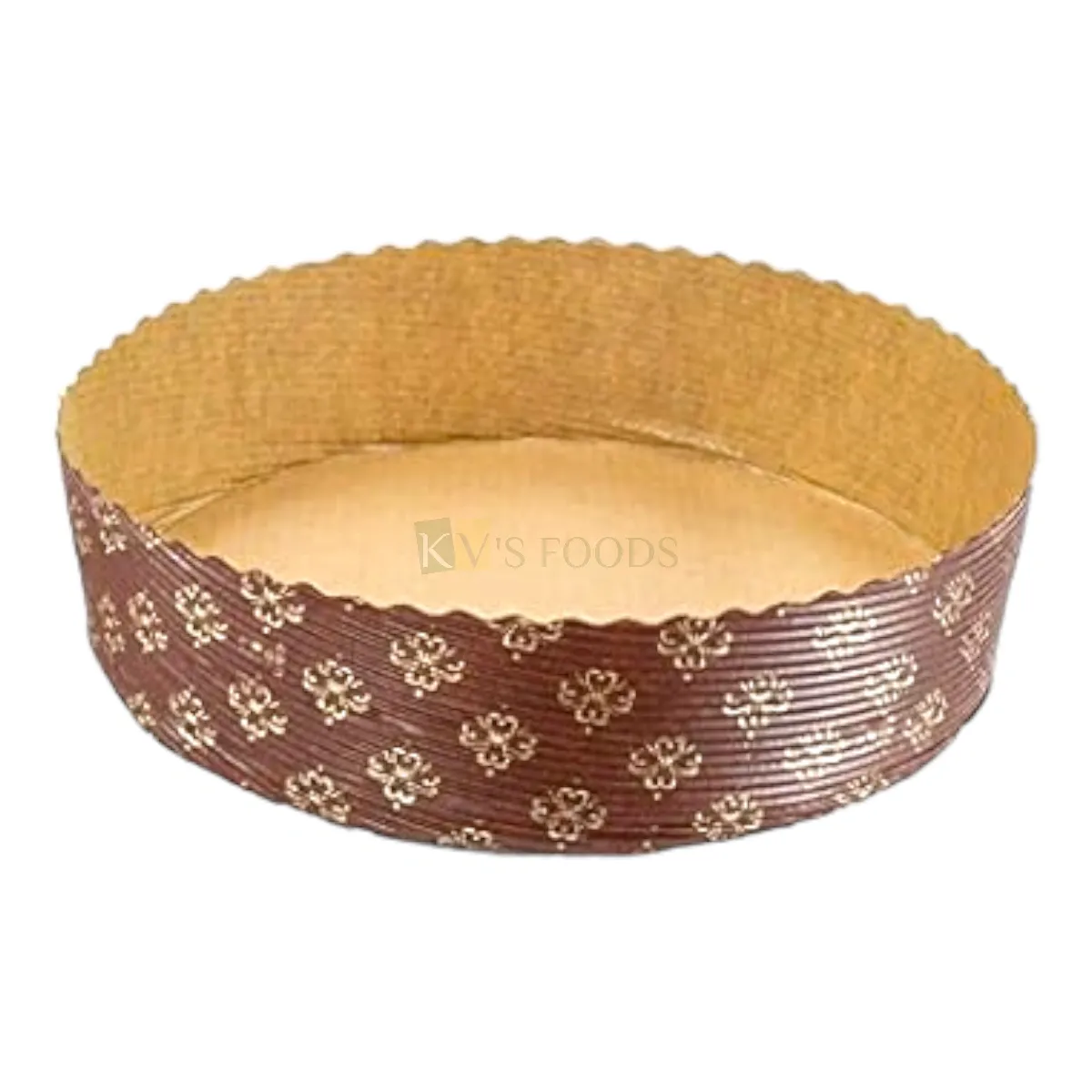 10PC Eco Friendly Circle Brown Floral Colour Panettone Cake Paper Pan Mould Bake and Serve 250 Gm Size 6x1.8 inch Disposable Gift Tray Bakeable Bakeware Mould for Plum Loaf Brownie Muffins Tart Cake