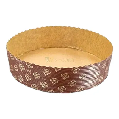 10PC Eco Friendly Circle Brown Floral Colour Panettone Cake Paper Pan Mould Bake and Serve 250 Gm Size 6x1.8 inch Disposable Gift Tray Bakeable Bakeware Mould for Plum Loaf Brownie Muffins Tart Cake