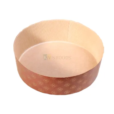 10PC Eco Friendly Circle Brown Floral Colour Panettone Cake Paper Pan Mould Bake and Serve 500 gm Size 6.1x2.2 inch Disposable Gift Tray Bakeable Bakeware Mould for Plum Loaf Brownie Muffins Tart Cake