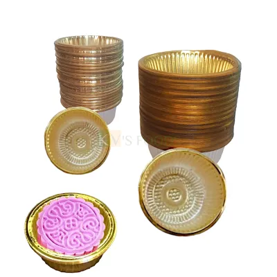 50 PCS Circle Golden Transparent Disposable Mini Brownies  Cupcakes Tins Size Small 2.4, Big 2.9 Inch Top Diameter Muffins, Cookies, Small Doughnuts Bowl Pans, Great for Tart, Birthday Party
