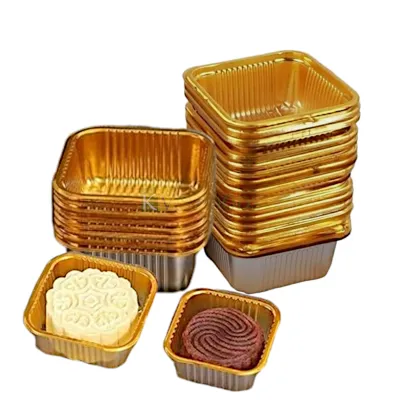 50 PCS Square Golden Transparent Disposable Mini Brownies  Cupcakes Tins Size 2.5 Inch Top Diameter Muffins, Cookies, Small Doughnuts Bowl Pans, Great for Tart, Birthday Party