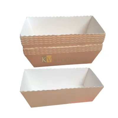 10 PCS Size 6.3 x 4 Inch, Height 2.3 Inch Capacity ~500 ML Bake and Serve Rectangle Cream Colour Big Loaf Cake Paper Mould Disposable Gift Tray Bakeable EcoFriendly Bakeware Mold for Plum Cake