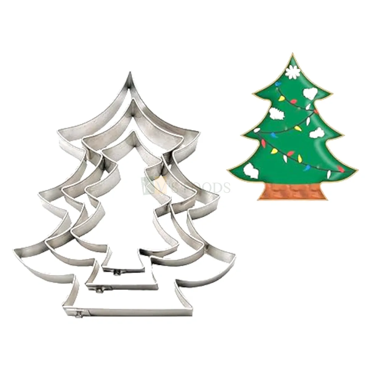 3 Pc Silver Christmas Tree Shape Cookie Cutter Metal Molds Sandwich Cutters, Can be used for Cakes Biscuits Chocolates Pancake Fondant Cheese Gingerbread Tree Cutter Birthday Parties Decorations
