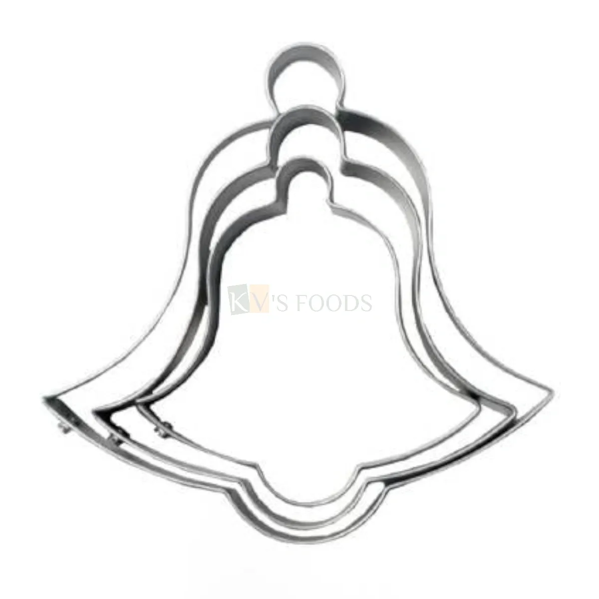 3 Pc Silver Christmas Bell Shape Cookie Cutter Metal Molds Sandwitch Cutters Bell, Can be used for Cakes Biscuits Chocolates Pancake Mold Fondant Cheese Muffins Bread Birthday Parties Decorations