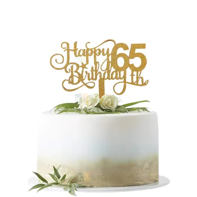 1PC Golden Shiny Glitter MDF Happy 65th Birthday Letters and Star Cake Topper, 65 Number Happy Birthday Cake Glitter Insert, 65 Years Old Birthday Theme Cake Topper Unique Elegant Font Design