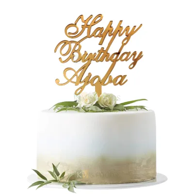 1PC Golden Acrylic Shiny Glass Happy Birthday Ajoba Grandfather Letters Cake Topper Ajoba Birthday Cake Topper, Unique Elegant Font Design Grandfather Birthday Celebration Marathi Letters Cake Toppers