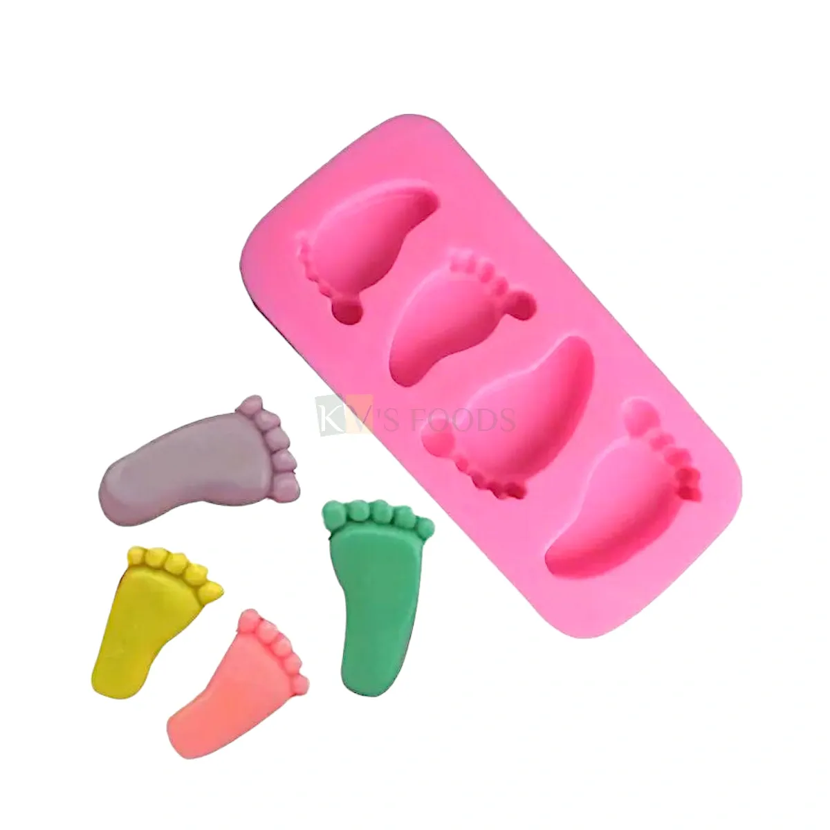 1 PC Silicone Fondant Baby Footprints Fondant Cake Chocolate Mould 4 Cavity, Kids Girls Boys Children&#39;s Happy Birthday Theme, Baby Shower Theme, Mini Feets Flexible Sugar Paste Gum Paste Moulds