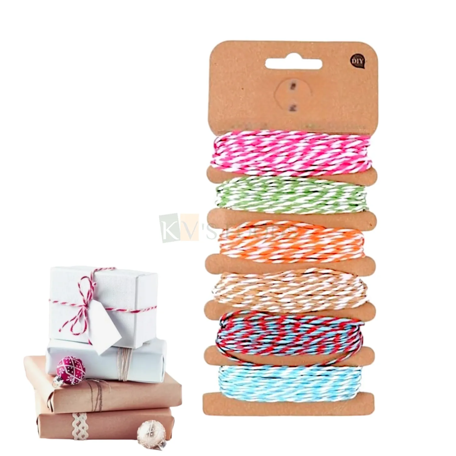 1 PC Paper Cord 2.4 Meter Long 1 mm Width  in 6 Different Colours Stripes Paper Craft String Rope, Threads for DIY Crafts Twisted Scrapbooking Decoration, Tying Cake Boxes, Food Containers Wrapping