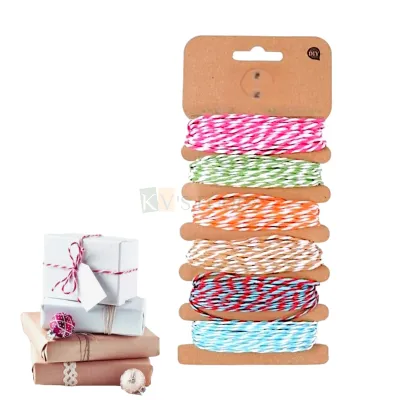 1 PC Paper Cord 2.4 Meter Long 1 mm Width  in 6 Different Colours Stripes Paper Craft String Rope, Threads for DIY Crafts Twisted Scrapbooking Decoration, Tying Cake Boxes, Food Containers Wrapping
