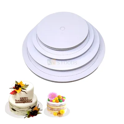 5PCS Different sizes 5, 6, 7, 8 Inches Circle White Cake Card Set for Tiered Cakes, Cake Base Center Dowels Hole, Valentine&#39;s Birthday Wedding Anniversary Engagement, Baby Shower Cakes Theme