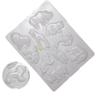 1 PC Size 9.4 x 7.3 Inches, Thickness 1 cm Rectangle 10 Cavity Different Animals PVC Chocolate Mould Transparent Candy Molds Chocolate Garnishing Gummy Jelly Ice Cube Making DIY Cake Decorations