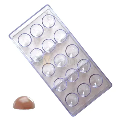 1 PC Size 10.7 x 5.2 Inches, Thickness 1 Inch Rectangle 15 Cavity Semi Half Circle Shape Polycarbonate Ball Chocolate Mould, Gummy Jelly Candy, Ice-cubes Mold Birthday Theme DIY Cake Decorations