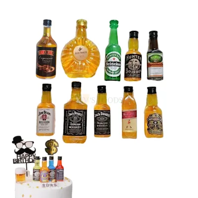 1 PC Non- Edible Miniature Mini Fake Alcohol Whisky Beer Liquor Bottle Mixed Wine Vodka Drinks for Cake Decoration Different Brands, Dummy Cake Toppers Fairy Garden Pub Bar Dolls Tableware Decoration