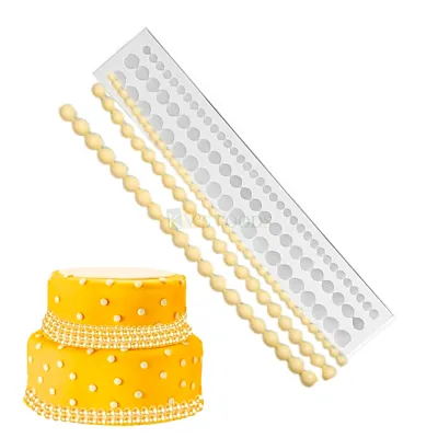 1 PC Silicone Fondant 3 Different Sizes of Three Lines Pearls Shape, Round Circle Beads Strips Neklace String Chain Shape Mold Wedding Anniversary Cakes Decoration Happy Birthday Theme Flexible Moulds