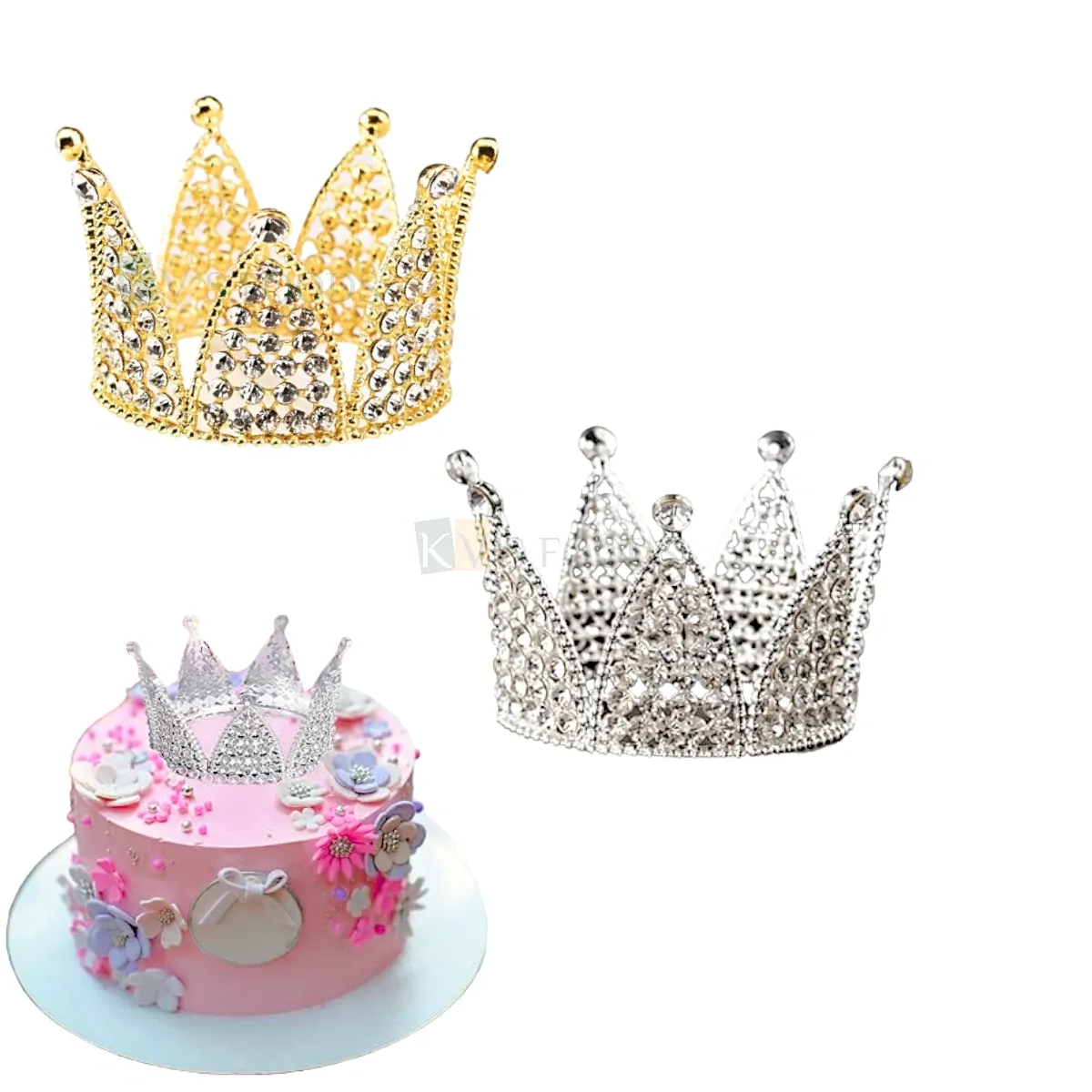 1 PC Golden or Silver Medium Fashion Birthday Crown Tiara Diameter 7.5 cm, Cake Cupcake Topper Decoration Crystal Diamond Rhinestone Children&#39;s Kids Princess Birthday Party, Girls Hair Accessories