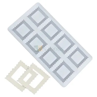 1 PC White Transparent 8 Cavity Hollow Square Shape Silicon Chocolate Garnishing Sheet Moulds, Sugar-craft, Cake Dessert Insert, Ice Cream Cake Decoration Candy, Fondant DIY Food Decor Mold