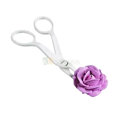 1 PC White Flower Lifter Plastic Scissor, Rose Flower Scissors for Lifting &amp; Shifting Moving Tool for Icing Flowers Decor Tools, Cream Flower Transfer Fondant Holder, Cake Decorating Tools