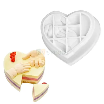 1 PC White Silicone Entremets Hand in Hand Mother Holding Baby Hand 6.7 Inch Cake Mould, Heart Shape Cake Mousse Cake Classic French Heart Cake Moulds DIY Cake Decorating Molds, Gelatin Cakes