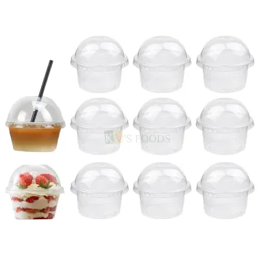 25 PCS (4P) Size 3.1 X 3 Inch Height, Capacity ~ 75 ML Plastic Mini Dessert Cups with Dome Lids and Straw Hole Multi-Purpose Clear Transparent Disposable Birthday Party for Mousse Drinks Pudding