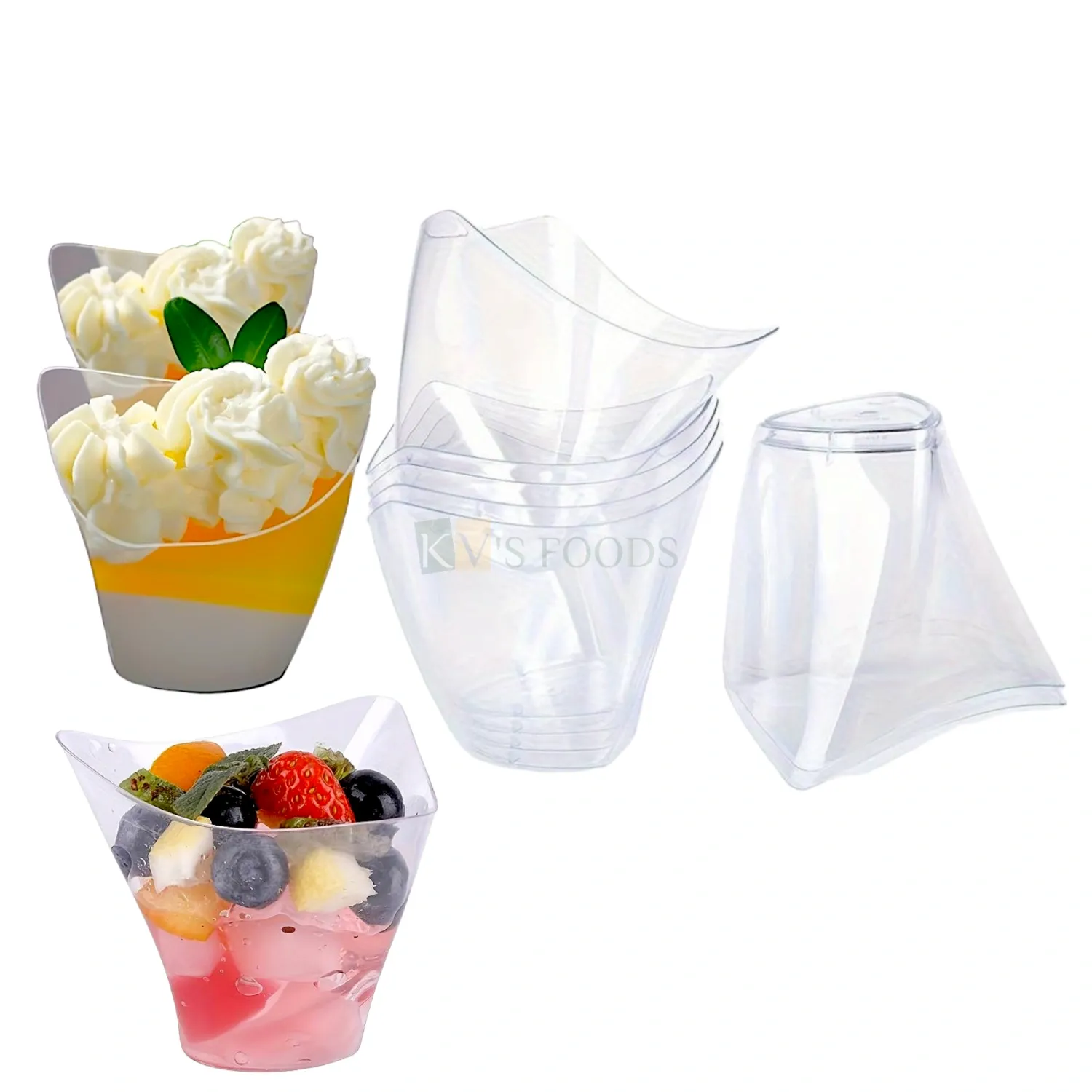 10 PCS Size 3.3 x 3.3 Inch Height 2.7 Inch Capacity ~ 140 ML Triangle Acrylic Mousse Dessert Glass Multi-Purpose Clear Transparent Reusable for Birthday Party Glass for Pudding, Glass Cakes Soft Drink