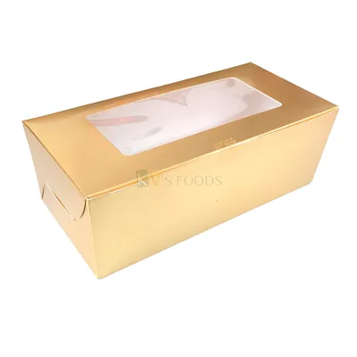 5PC Set of Golden Colour Multipurpose Chocolates Box With Transparent Window Size 8.5*4*3 Inch for Dry Fruits Cakes, Muffins, Cookies, Truffles Biscuits Folding Box DIY Festival Gifting Hamper Boxes