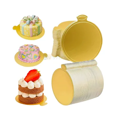 24PCS 3.1 Inch Circle Round Golden Pastry Cake Base Set, Mini Cake Boards Cardboard Mousse Base Cake Paper Board Dessert Plates Pastries Cupcake Base Displays Tray Decorating Cakes Birthday Theme