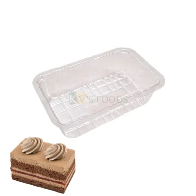 100 PCS Size 3.5 x 2.7 Inches, Height 1.2 Inches Capacity ~100 Grams Transparent Plastic Rectangle Pastry Pacakging Tray Disposable Box, Bakery Accessories, Pastry Deep Container