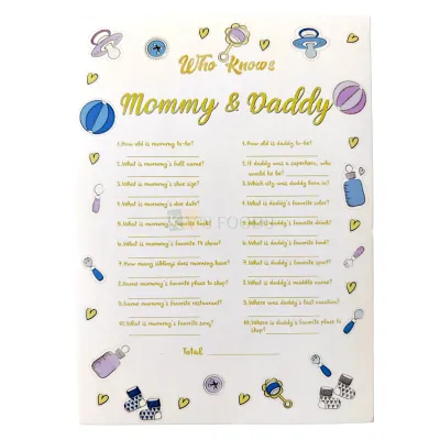 1 PC White Who knows Mommy and Daddy Best Game, Set of 10 Cards, Baby Shower Game, Baby Shower Decorations at Home,  Baby Shower Party Fun Games